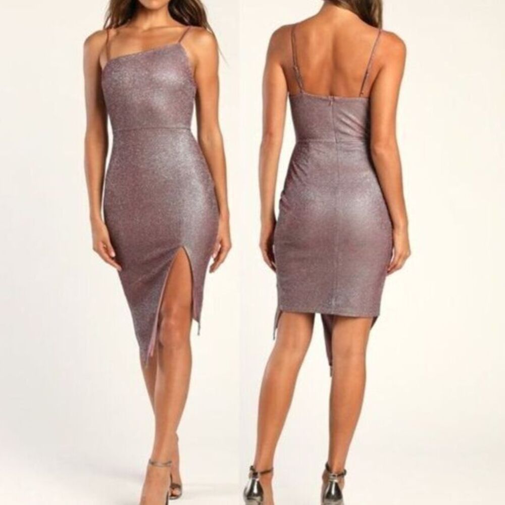 Lulu Women's Mini Dress Glittery Asymmetrical Lurex Knit Prom Homecoming Formal